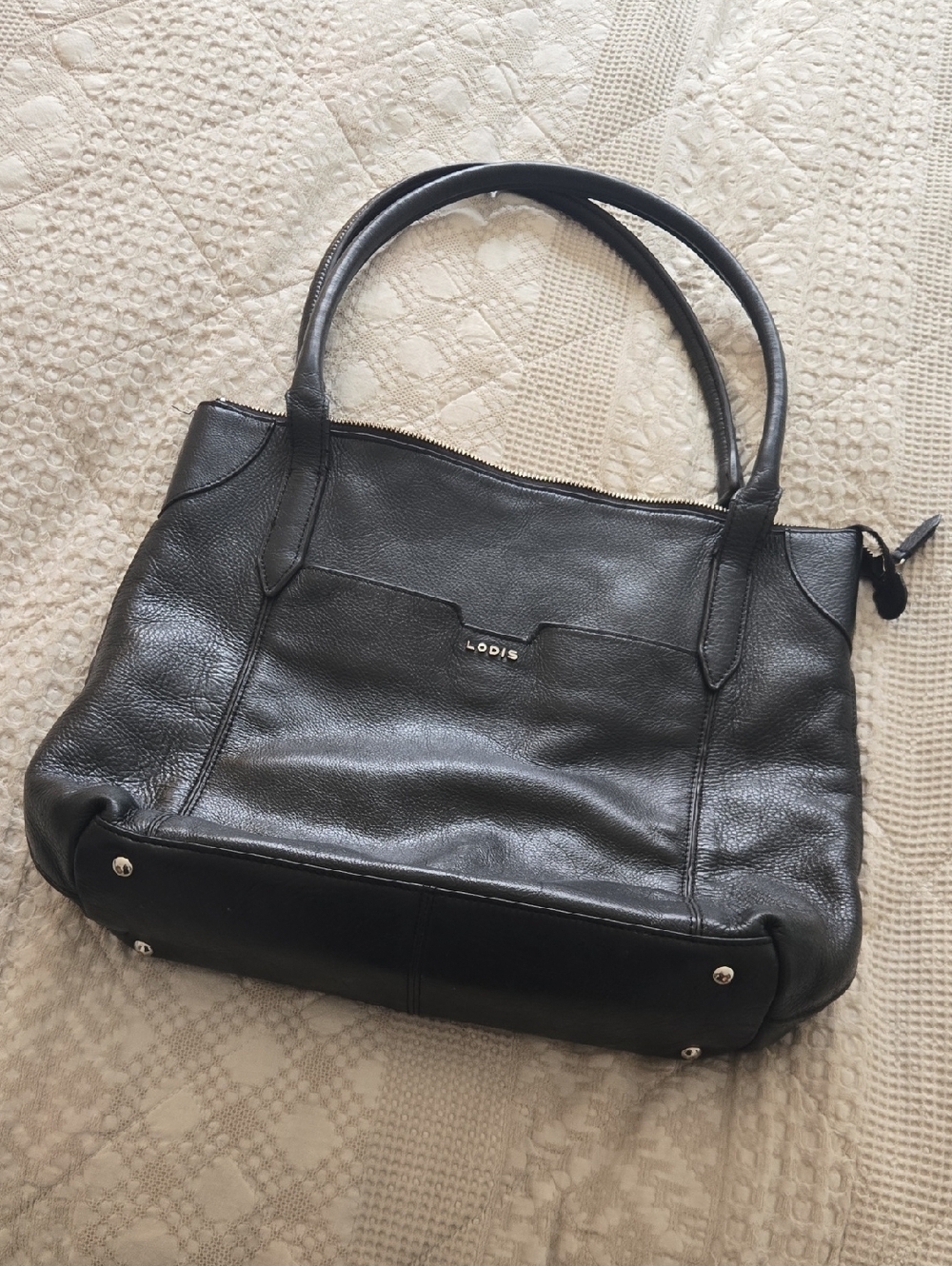 Lodis Black Pebbled Leather Tote Quiet Luxury Normcore Classic Shoulder Bag